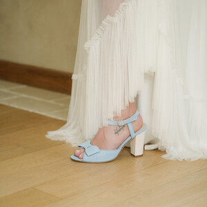 Blue and white paillette open toe sandal 