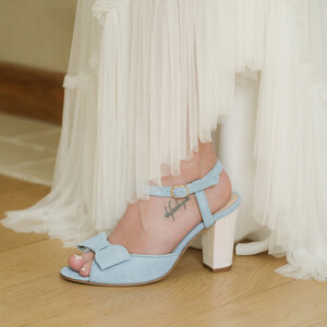 Blue and white paillette open toe sandal 