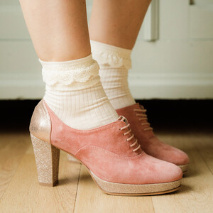 Platform Oxford shoes pink suede and white gold