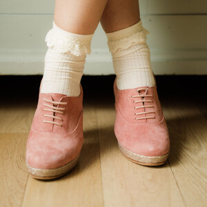 Platform Oxford shoes pink suede and white gold