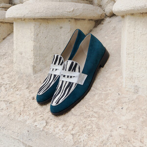 Blue and zebra-calf hair loafer 