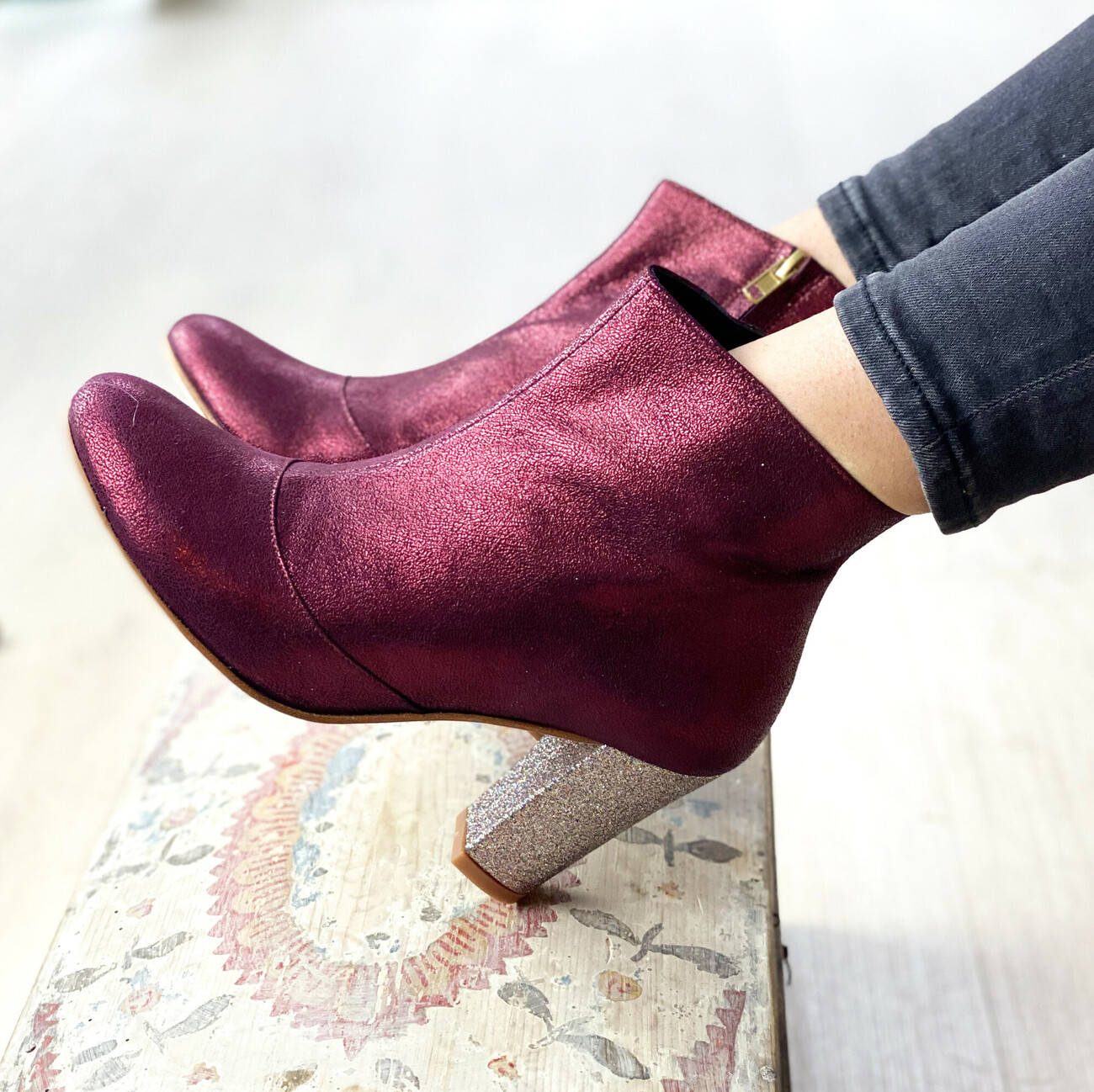 Bottines 2024 talons bordeaux