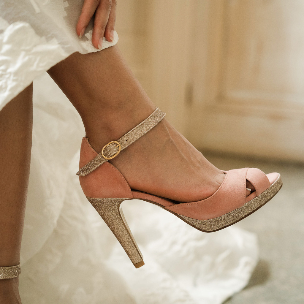 Chaussures de mariée nude et rose poudré - Salomé à talons