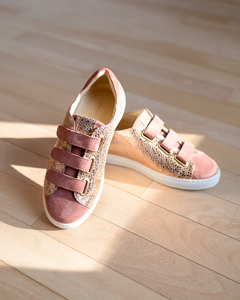Basket en caviar vieux rose et velours rose thé-2
