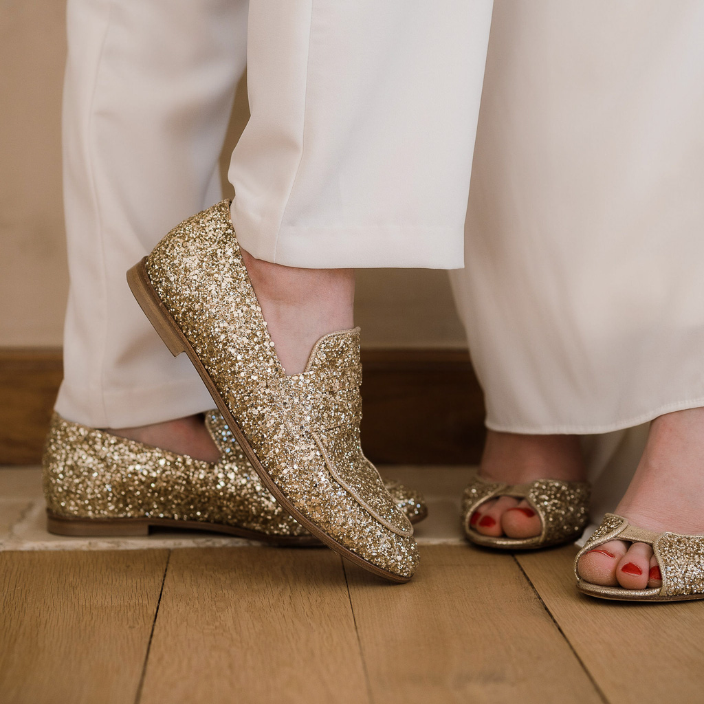 Mocassin en cuirs glitter champagne