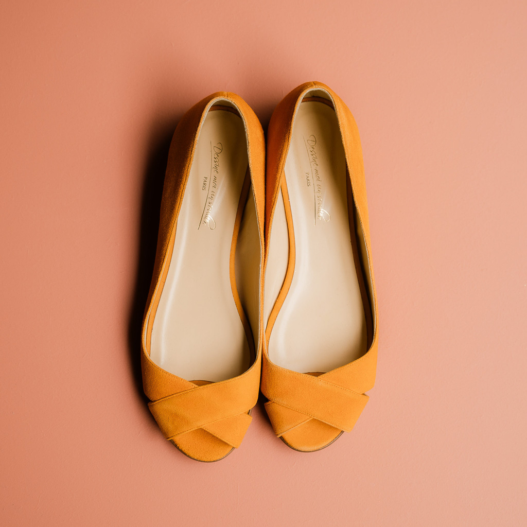 Ballerine en cuirs velours orange fluo