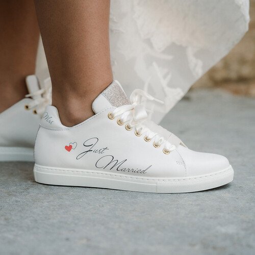 Basket mariage personnalisée en cuirs lisse blanc