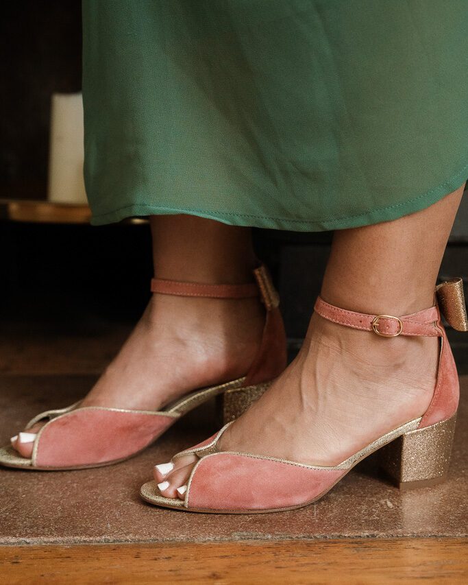 Charlotte high en velours rose thé et champagne