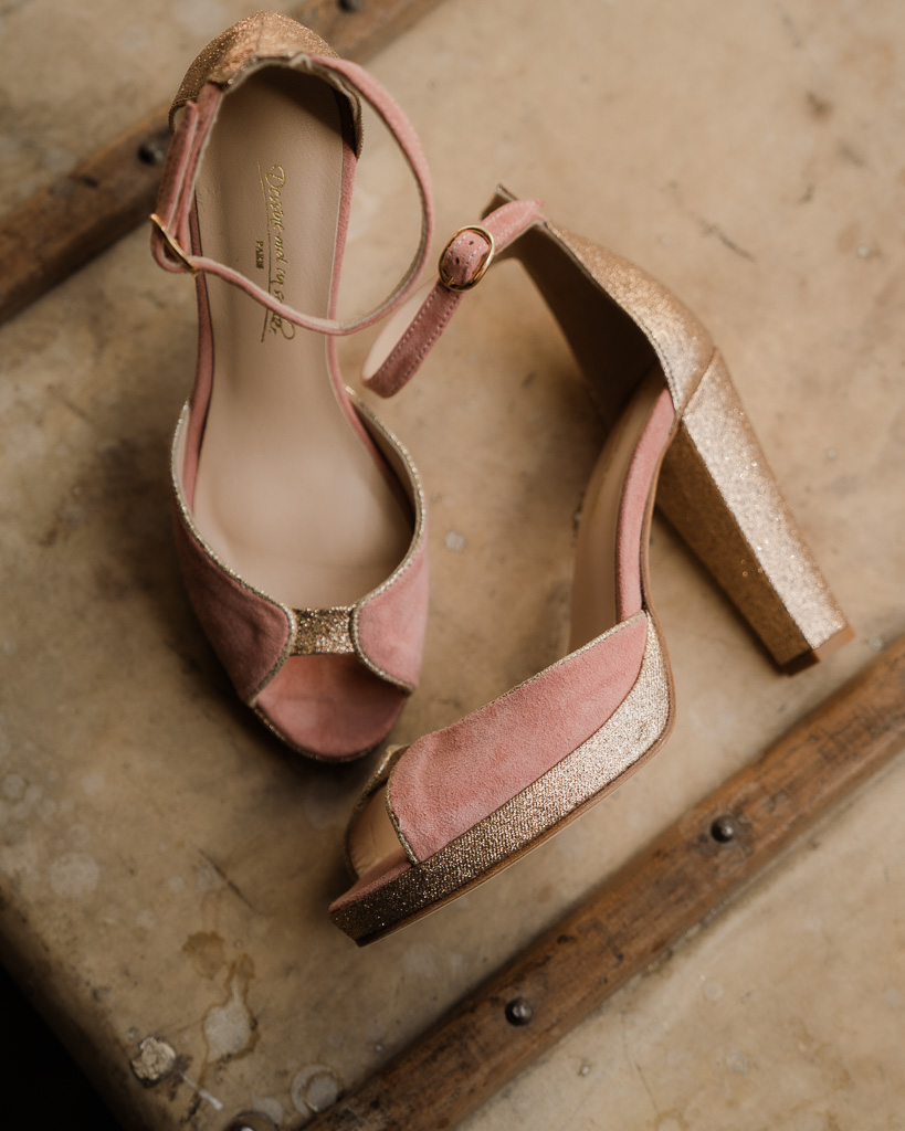 Charlotte plateforme en velours blush et champagne