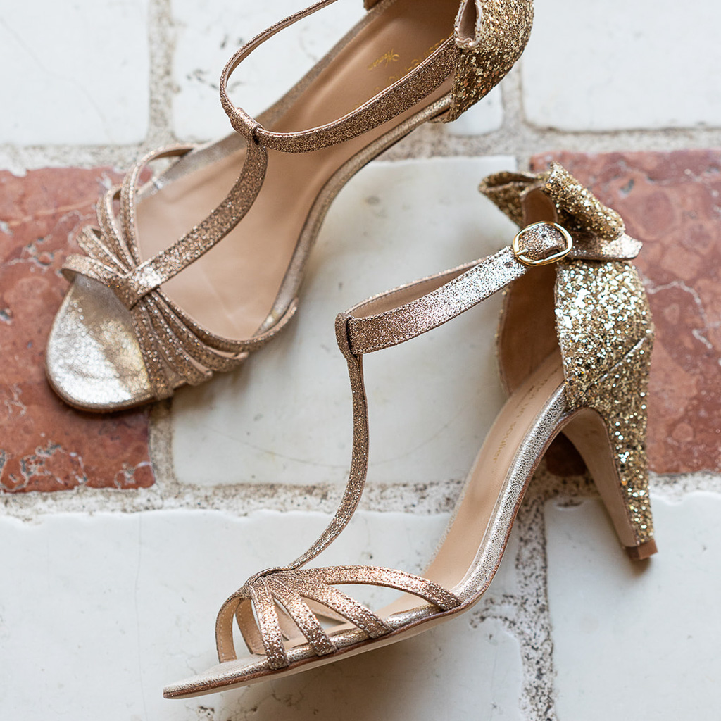 Chloé en cuir irisé, fines paillettes et glitter champagne