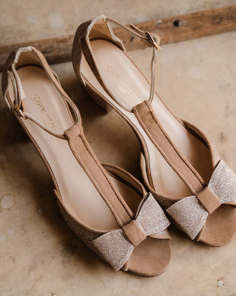 Charlotte in rosewood suede and blond gold sequins