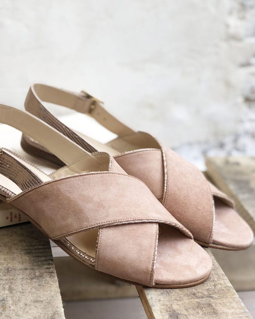 Sandale Adèle en cuir velours bois de rose et vipérine bronze