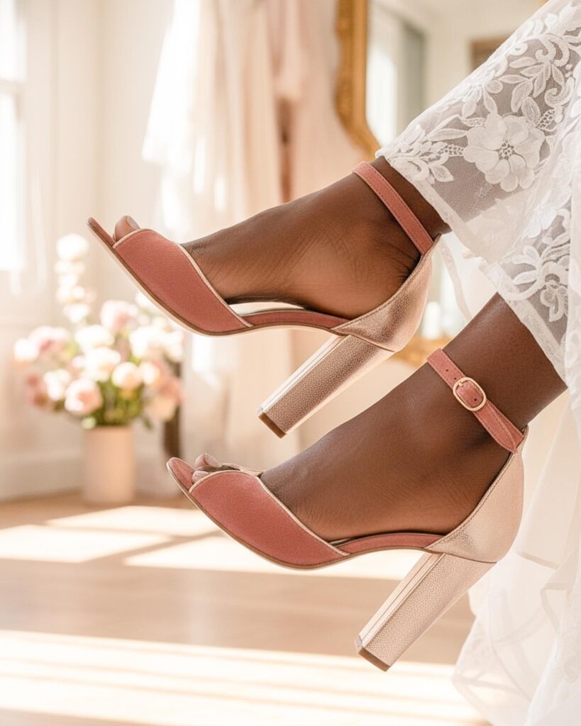 Sandale Charlotte en velours rose thé et rose gold