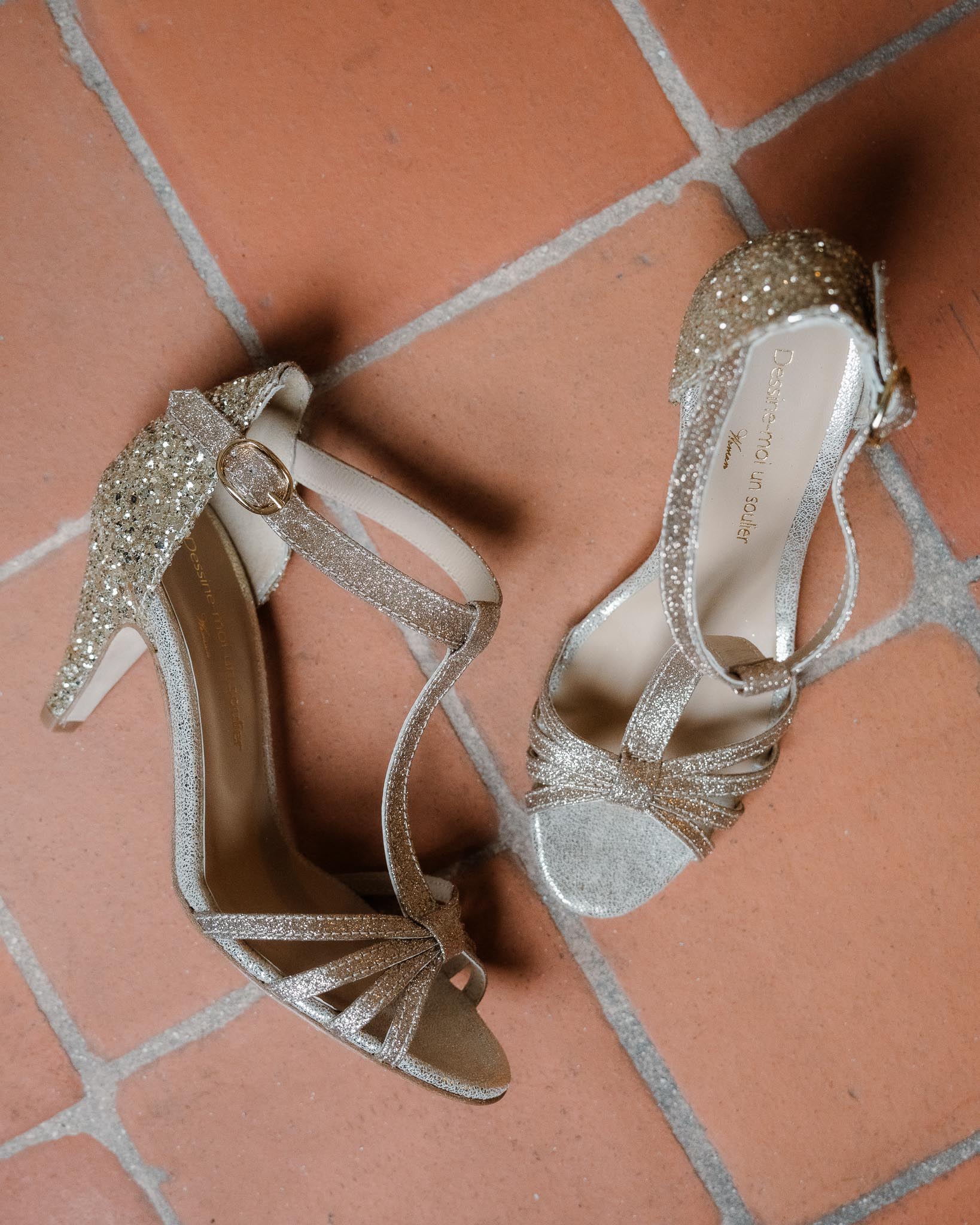 Sandale chloé en paillettes et glitter champagne