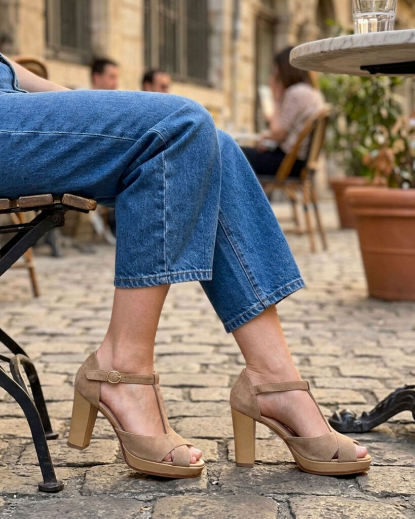 Salomé en velours et cuir lisse camel