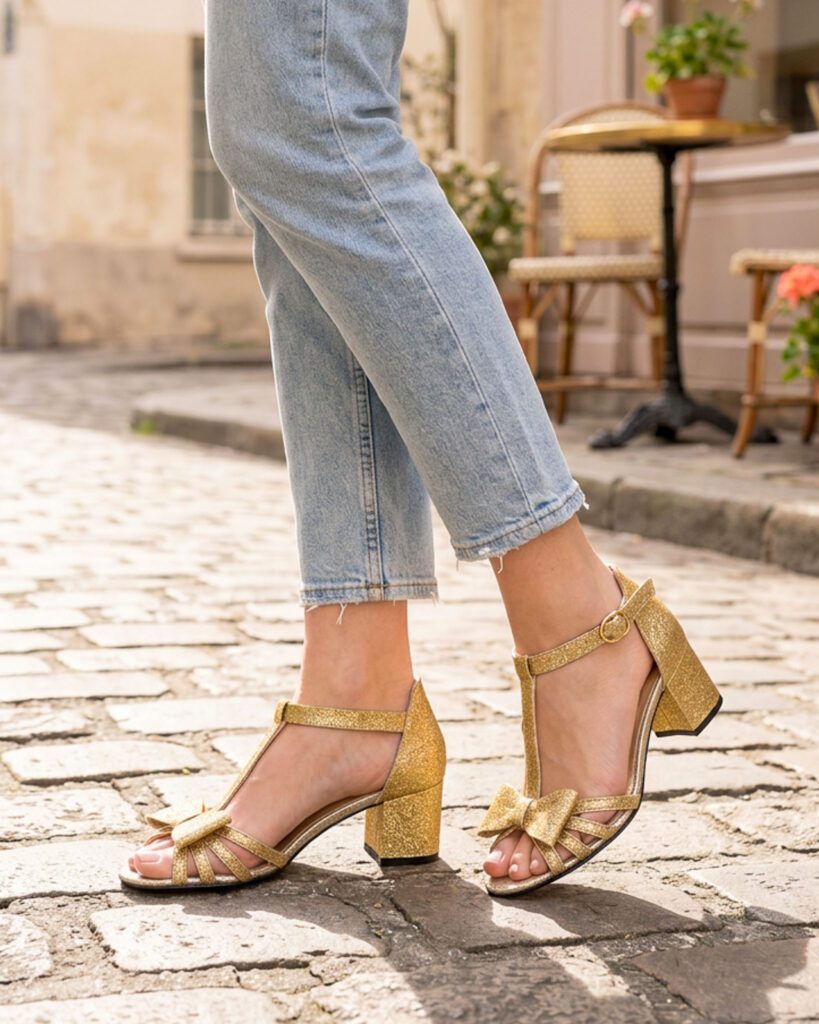 Sandale Chloé en fines paillettes or