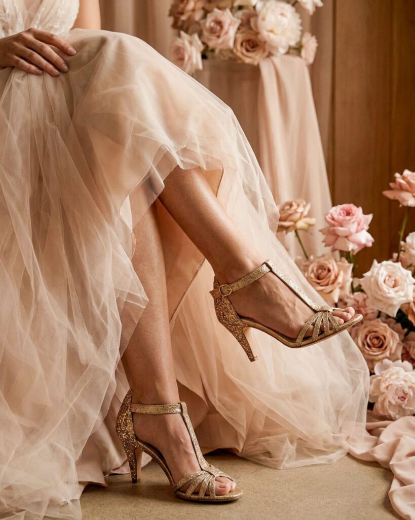 Sandale chloé en paillettes et glitter champagne