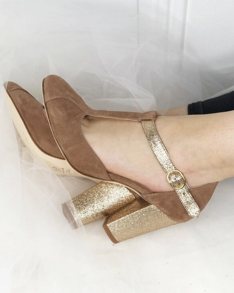 Salomé en velours bois de rose et paillettes champagne