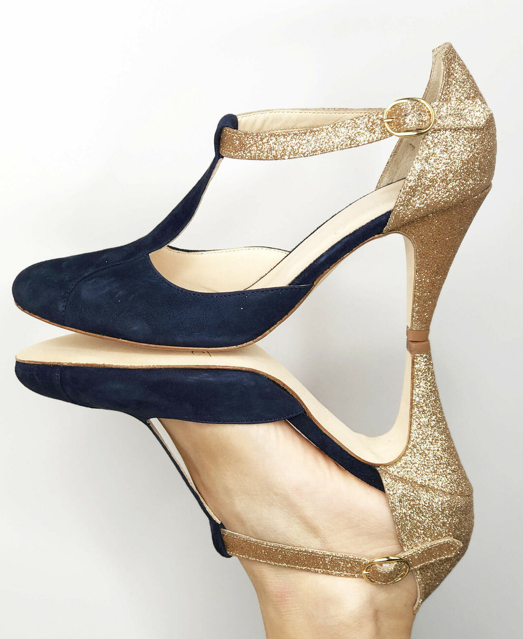 Salomé en velours marine et fine paillette champagne