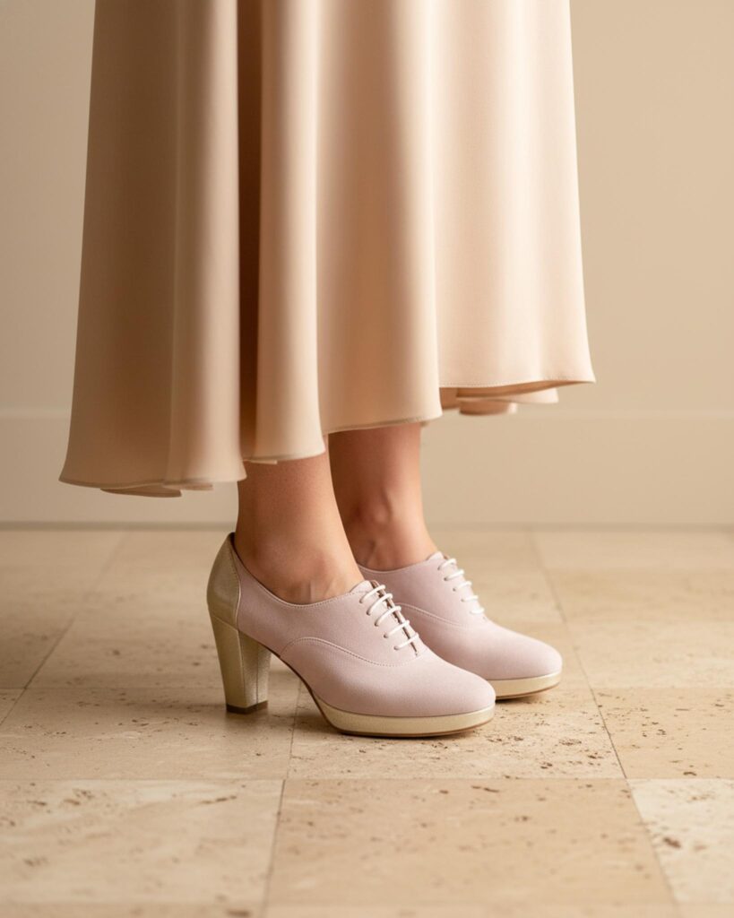 Richelieu à plateforme rose dragée et champagne