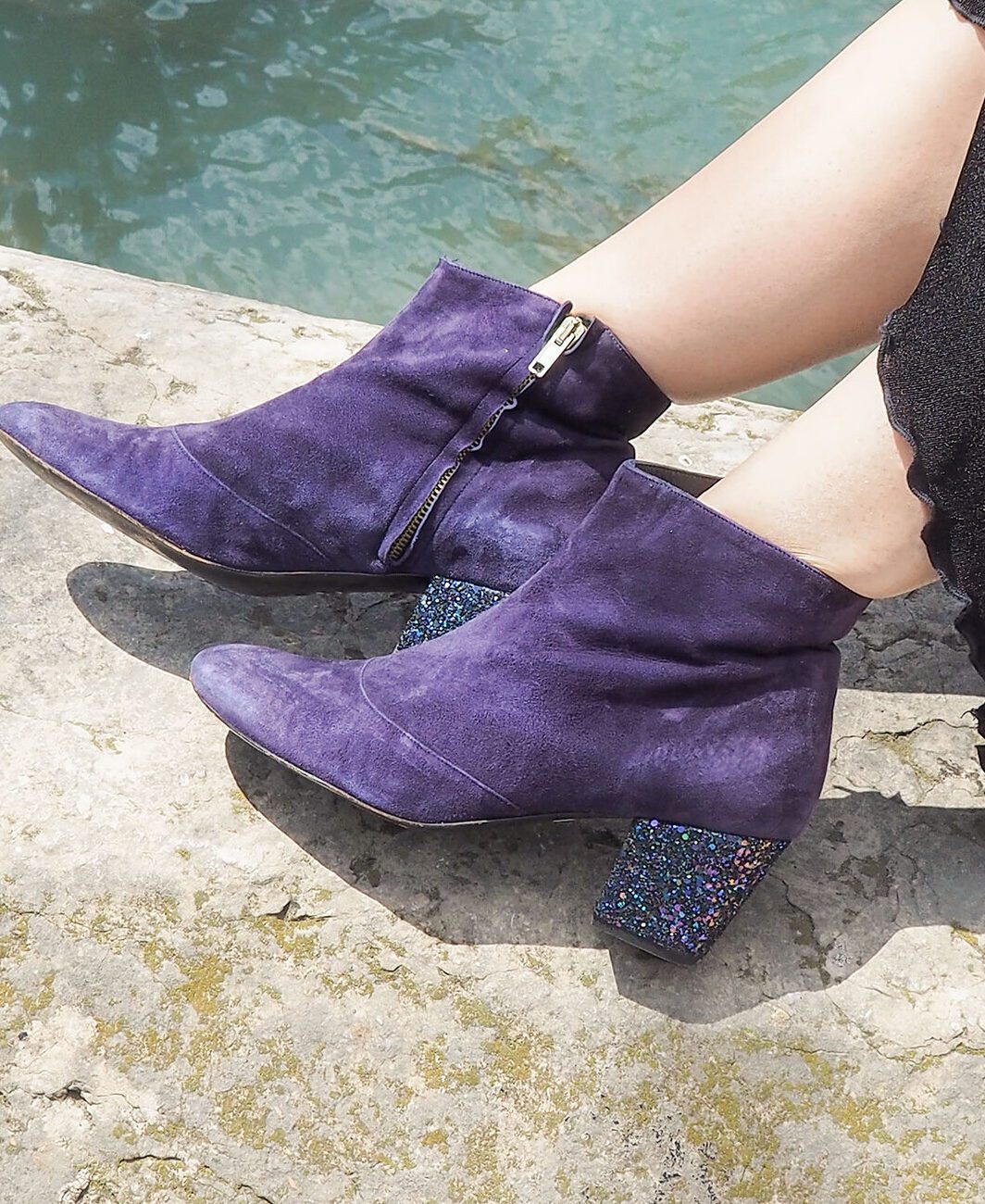 Navy velvet and glitter starlight boot
