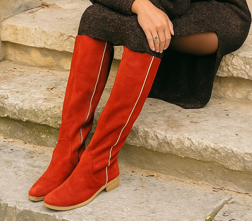 BOTTES EN VELOURS TERRACOTTA