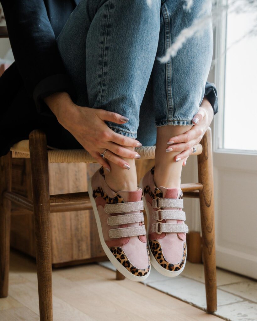 Baskets roses, léopard et or blond