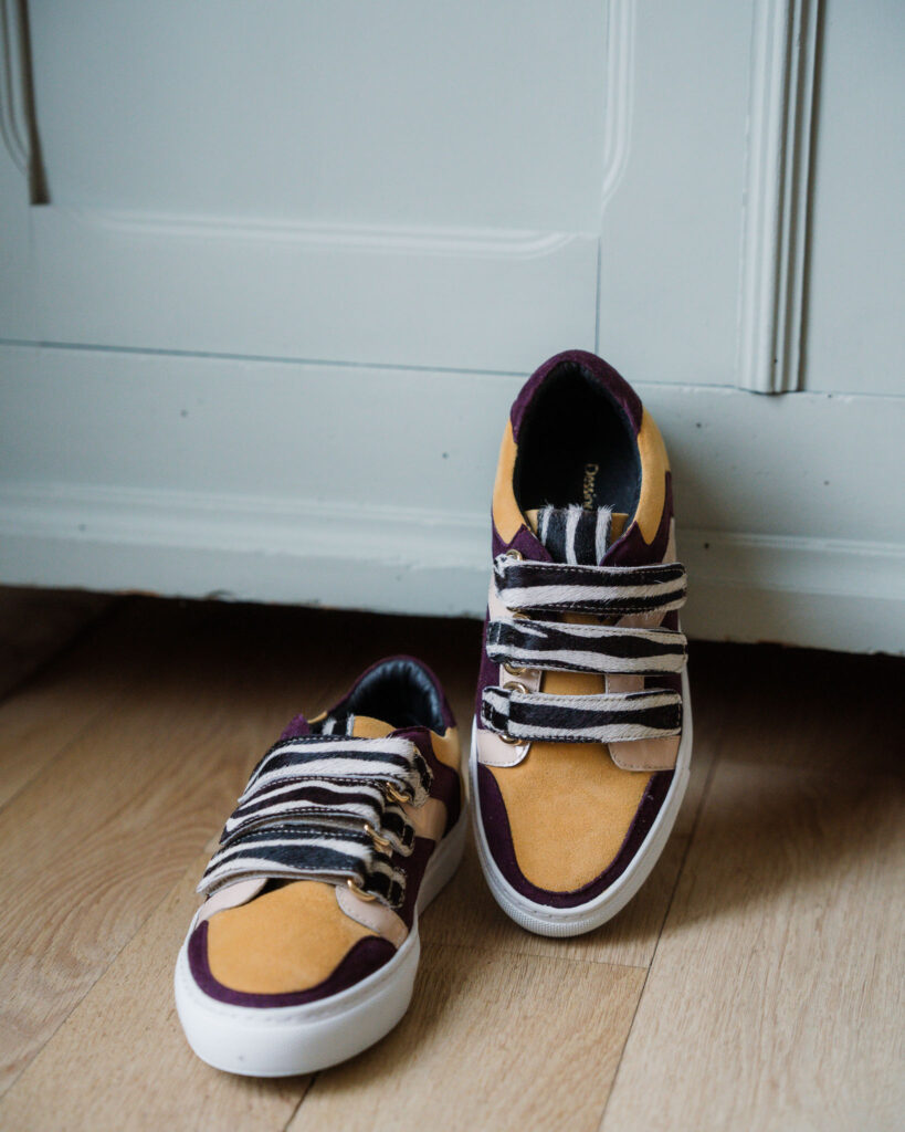 Basket in mustard velvet, wine-red velvet, old rose varnish and zebra.3