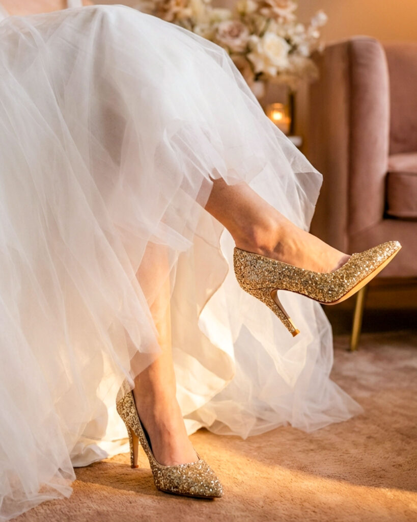 Escarpin pointu en glitter champagne