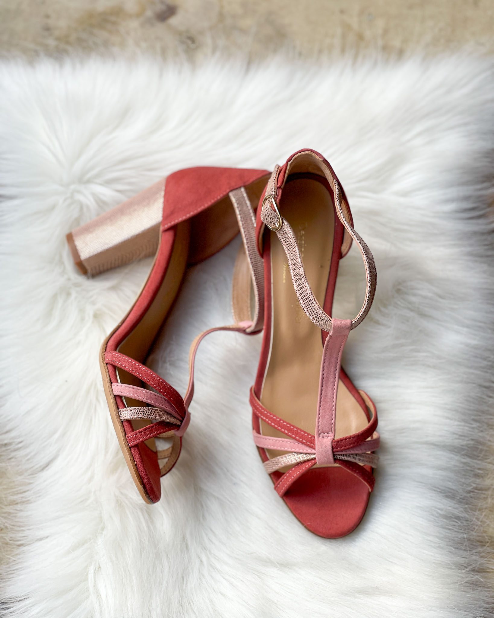 Sandale mariage coloré - rose et doré