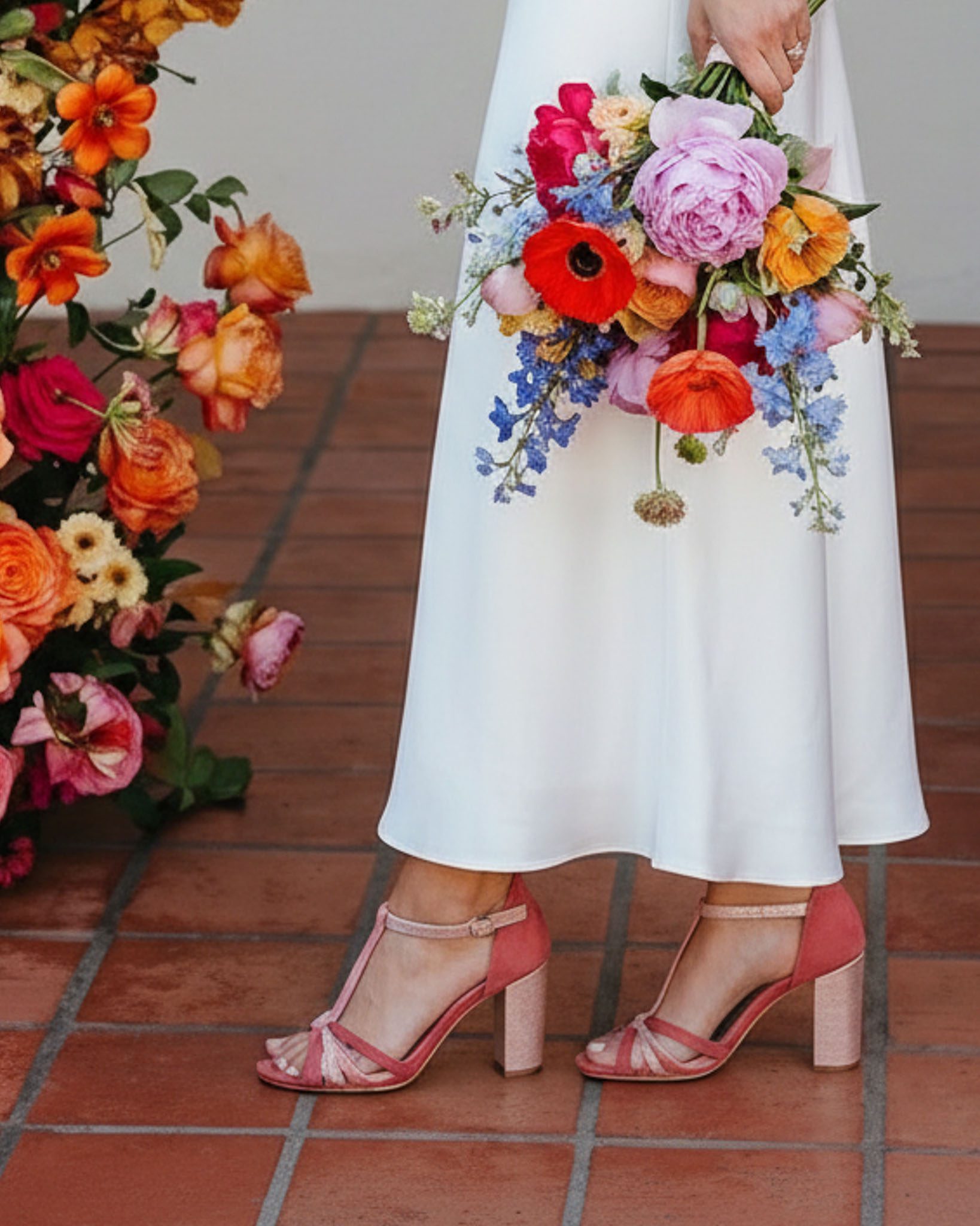 Sandale mariage coloré - rose et doré