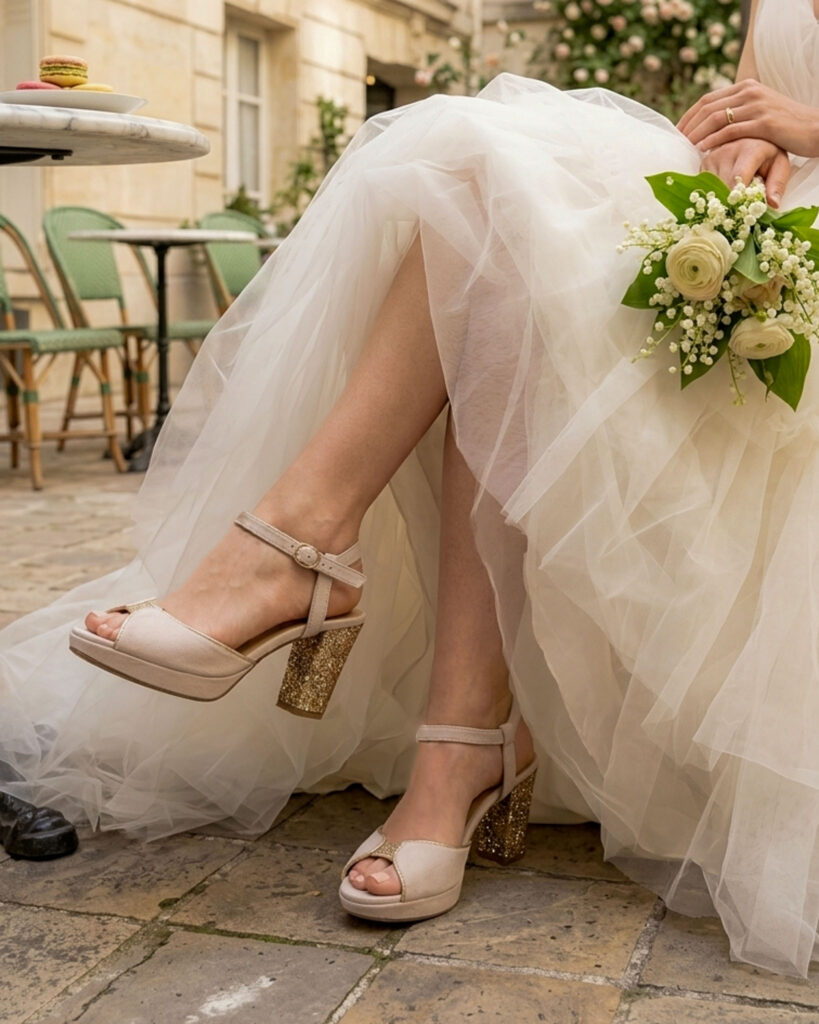 Charlotte sling en velours blanc cassé, glitter champagne