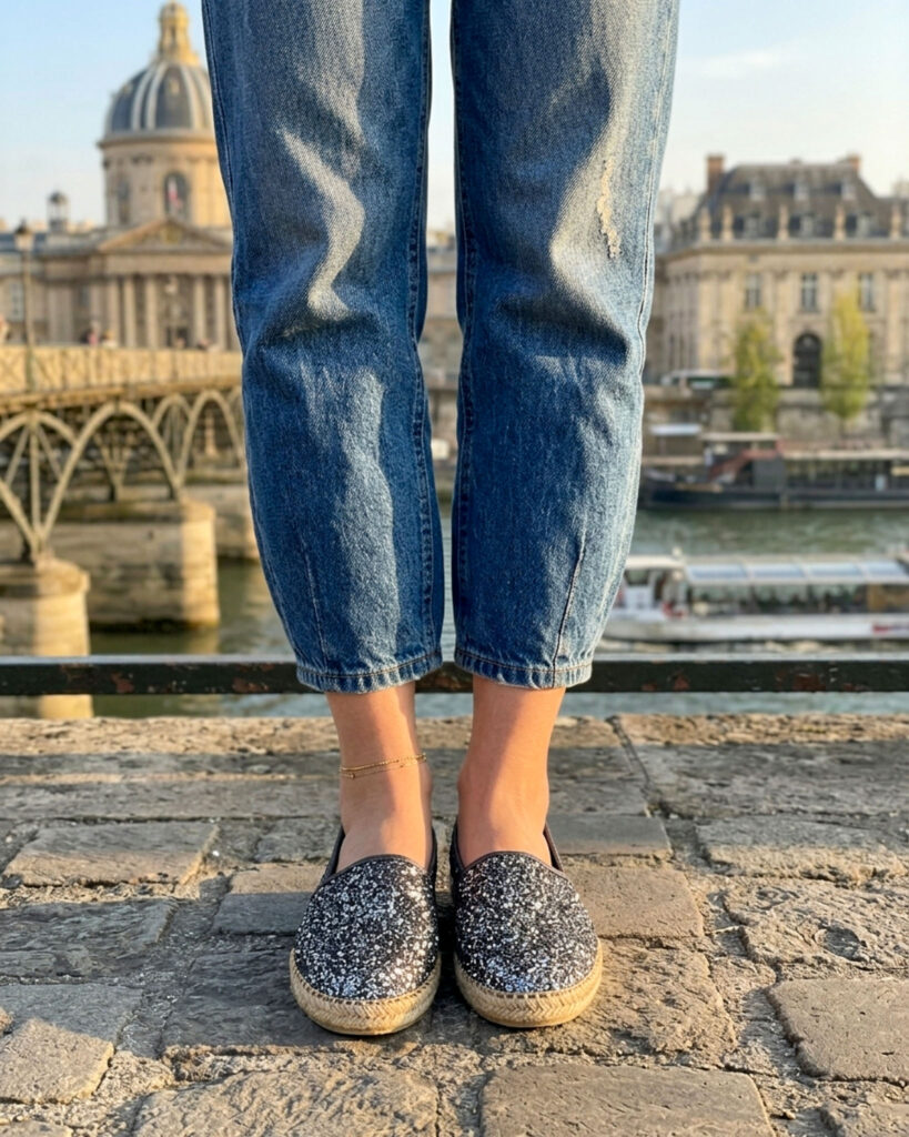 Espadrille en glitter chrome