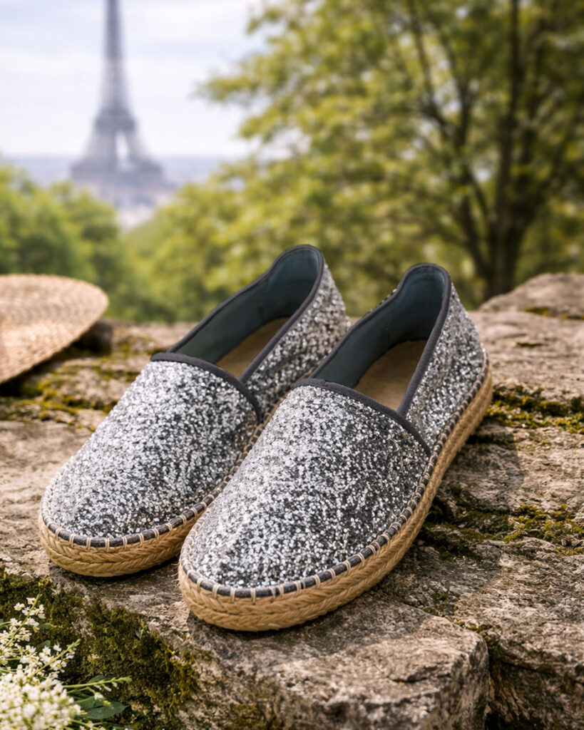 Espadrille en glitter argent
