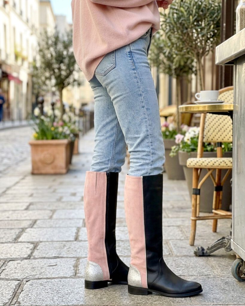 Bottes cavalières roses et noires