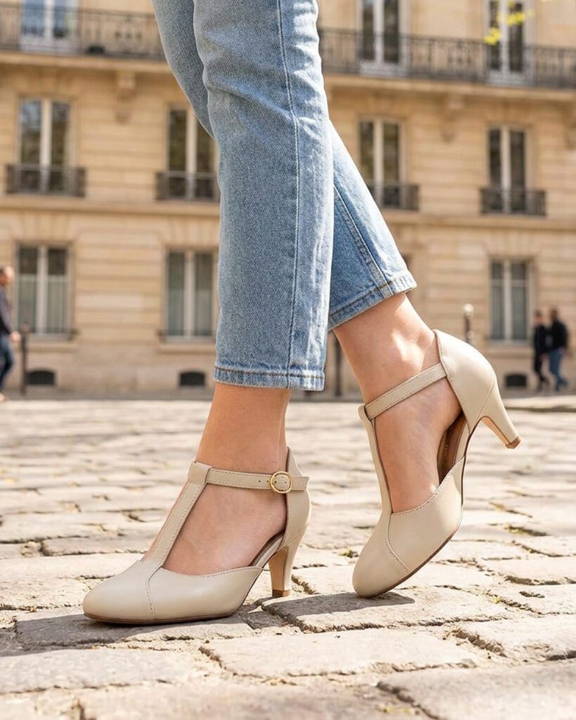 Salomé en cuir blanc cassé