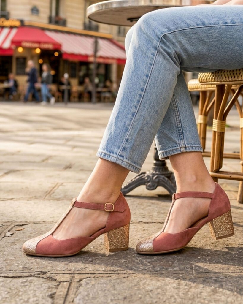 Salomé en velours rose thé et champagne