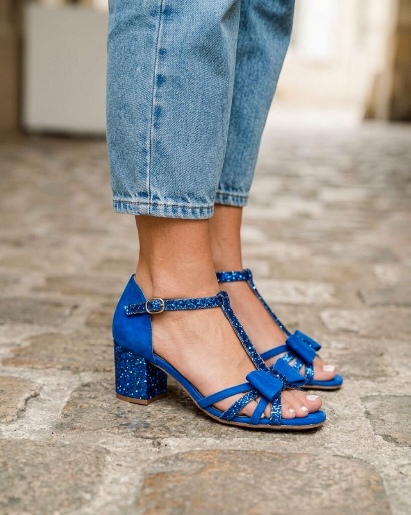 Sandale Chloé en velours et glitter bleu électrique