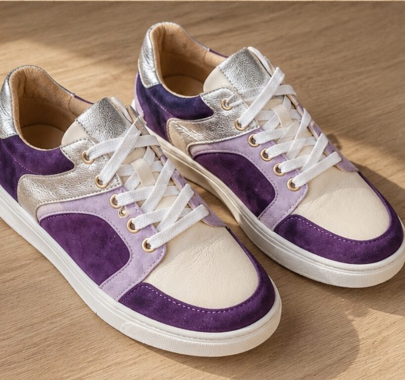 Purple, lilac, and iridescent silver suede lace-up sneakers - size 38
