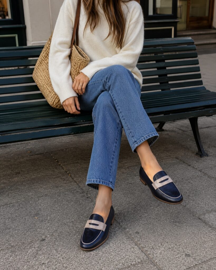 Mocassin cuir lisse noir, vipérine noir et vipérine bronze - 39