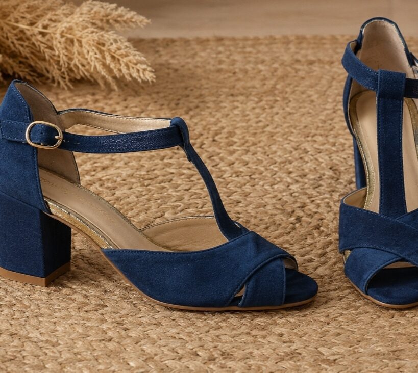 Salomé brides croisées en velours marine et irisé océan - 37