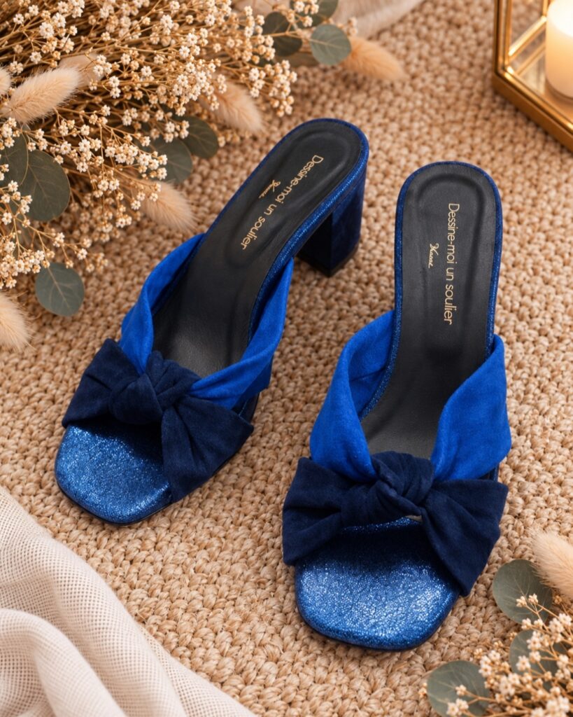 Sandale Suzanne velours bleu marine, bleu électrique et irisé océan - 38,5