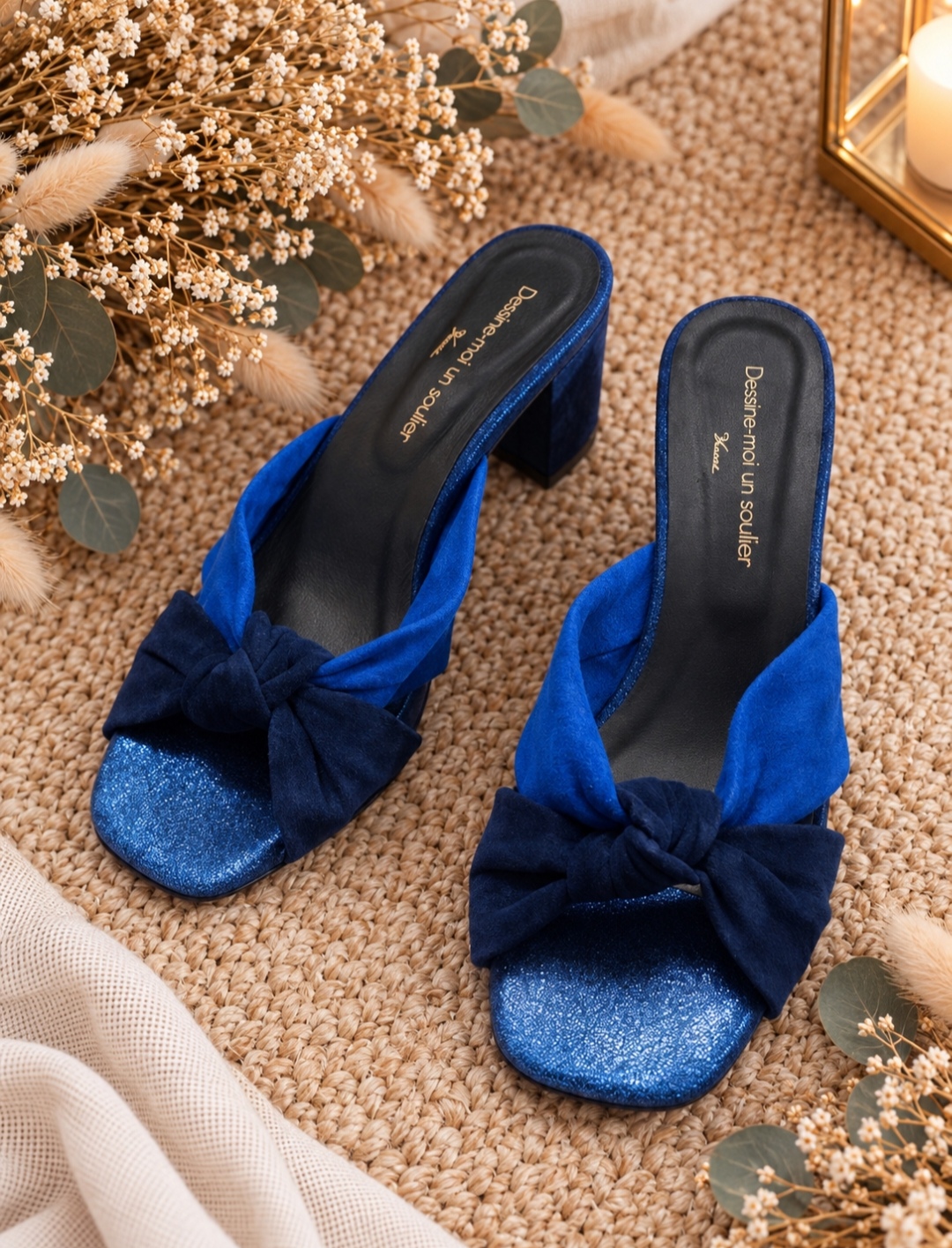 Sandale Suzanne velours bleu marine, bleu électrique et irisé océan - 38,5