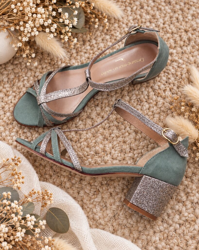 Sandale Chloé en vert sauge et paillettes or blond - 39