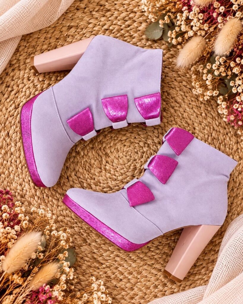 Bottine plateforme velours mauve et irisé fushia - 40